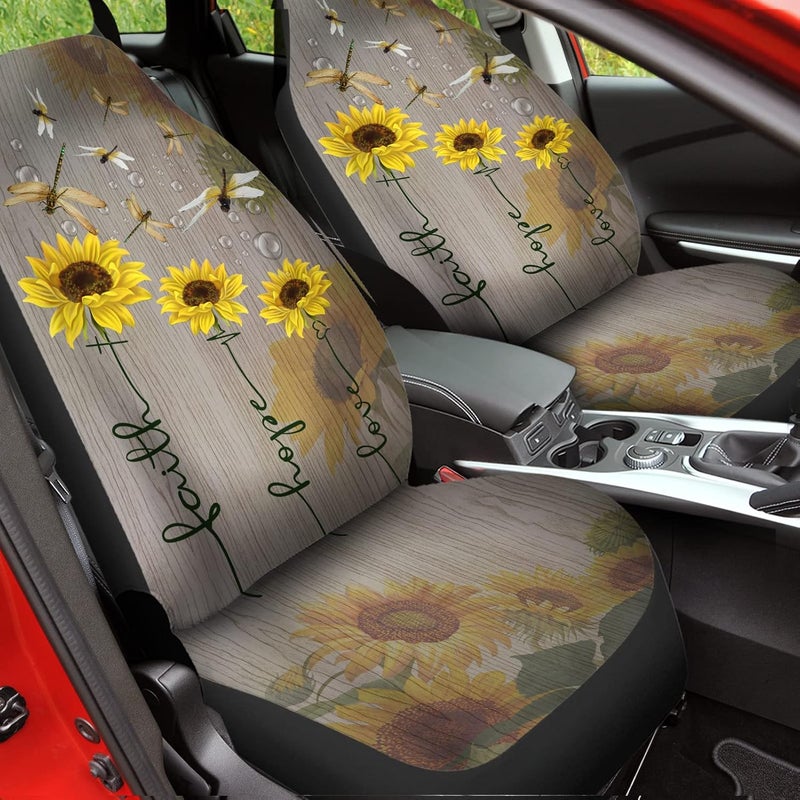 Howilath Sunflowers & Dragonfly Print Seat Covers for Women Men Car Seat Covers, 2pcs Car Accessories High Back Front Seat Covers - Image 4